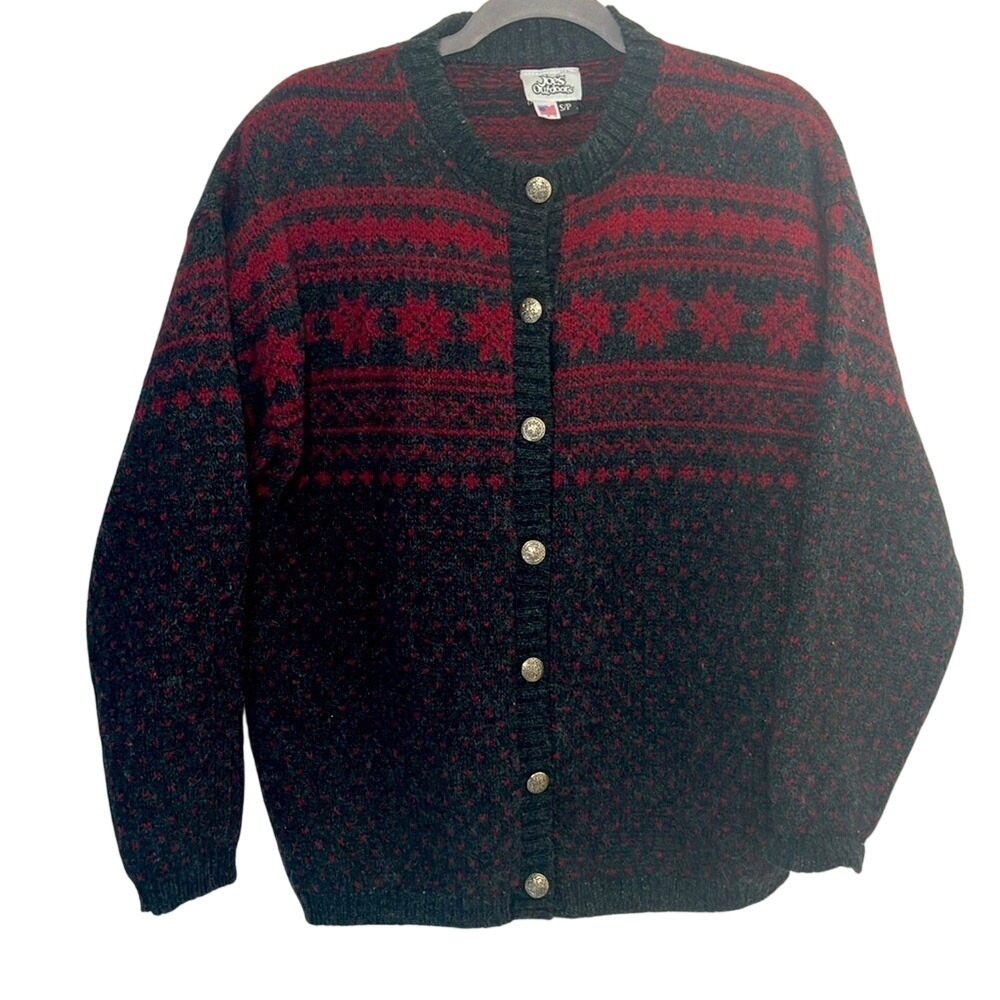 Vintage Wool natural fibers joes outdoors red‎ Sweater-Sz Small cozy winter